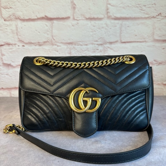 Gucci Handbags - Gucci Marmont Matelasse GG Quilted Small Flap Chain Bag Black